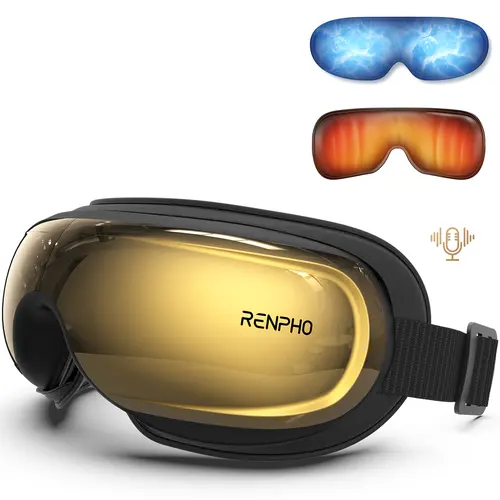 Renpho Eyeris 3 Voice Control Eye Massager - USB Rechargeable, Battery Powered PU Silicone Device with Heat, Cooling Gel Mask, Silent Operation, Fast Charging, Relaxing Relief for Screen Strain, Father’s Day Gift for Guys, Usb Rechargeable Massagers, Adul