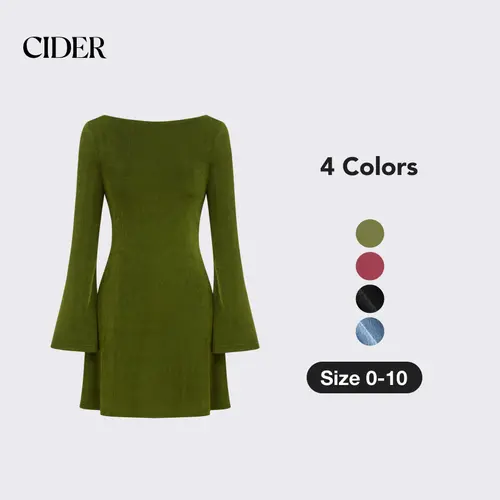 Cider Boat Neck Solid Backless Mini Dress SohoChic