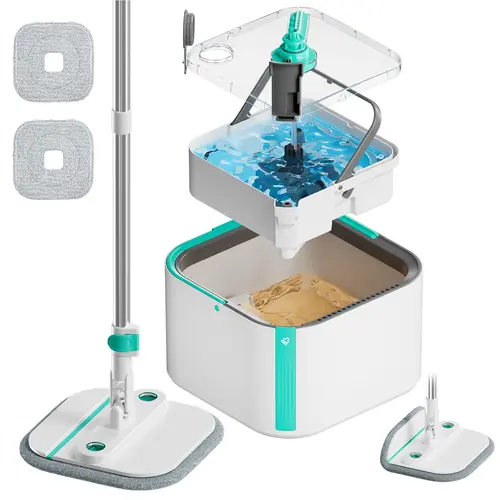 KZKR Pink Mop Spin Mop and Bucket Set, Clean & Dirty Water Separation,Self Wringing Mop for Easy Floor Cleaning, Pet Hair Baseboard Cleaning, Detachable Inner Bucket, Self-Standing, Adjustable Handle Rotatable 360° Mop Head, with Brush floor cleaning