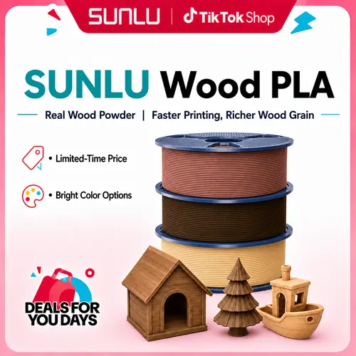 SUNLU Wood PLA 3D Printer Filament - 1KG Plant Starch, Smooth Flow, Real Wood Texture, Woody Fragrance, Eco-Friendly, Compatible with Most FDM Printers, Ideal for Wooden Decorations, Custom Wooden Art, Fathersdaygift, 3D Printing Supplies-3617 tiktokshopb