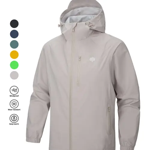 Men's Casual Sporty Hooded Jacket, Long Sleeve with Zipper & Pockets, Windproof & Waterproof, Lightweight & Soft, Ideal for Hiking, Cycling & Camping, Outerwear