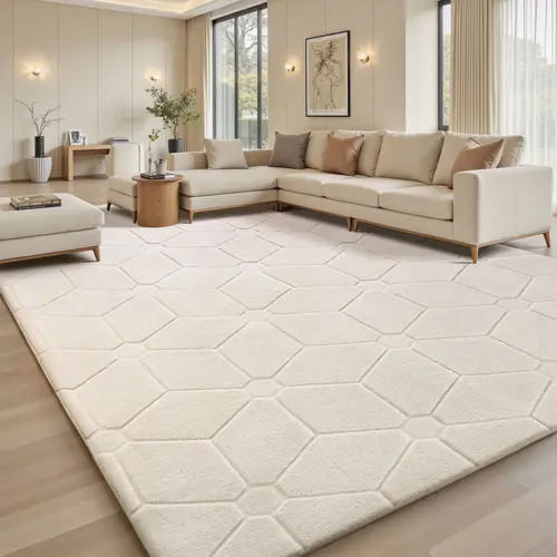 FAMVAL Luxury Rectangular Soft Geometric Pattern Rug - Thick Fluffy Diamond Jacquard, Non-Slip Bottom Decorative Area Rug for Bedroom & Living Room Decor, Back to School Home Textile