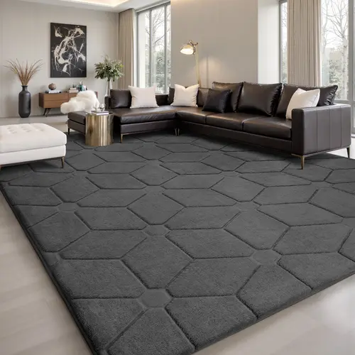 FAMVAL Pet-Friendly Tufted Fluffy Geometric Pattern Rug, Modern Diamond Jacquard Soft Thick Wrinkle Resistant Area Rug for Living Room Decor, Bedrooms