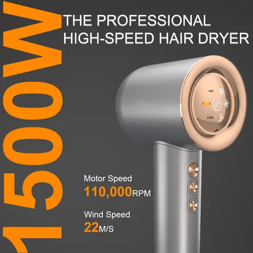 Hair Dryer, JINRI High Speed Ionic Low Noise Blow Dryer with Brushless Motor for Fast Drying, Thermo-Control Quiet Compact Hair Blow Dryer with Magnetic Nozzle for Home Travel Salon, 360g, Silver tiktokshopbacktoschool,back to school,back to school haul