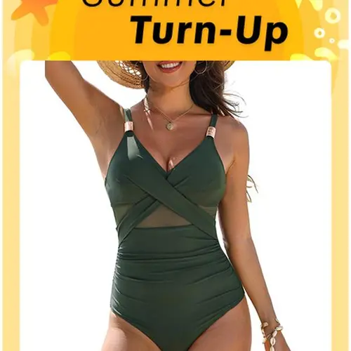 Blooming Jelly Slimming Full Coverage Mesh Womens Metal Modest Tummy Control One Piece Swimsuit Customizable Fit Criss Cross #SwimWeek #Summervibes