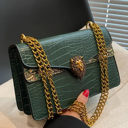 Women's Elegant Crocodile Embossed Stylish Crossbody Bag, Fashion Lion Head Decor Shoulder Bag for Daily Used, Casual Trendy Versatile High-quality Daily Commuting Bag, Fashion Crossbody Bags