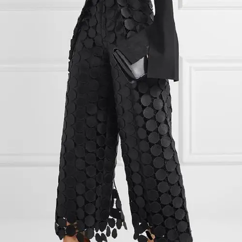 Women's Plain Black Hollow Out Wide Leg Pants Womenswear, Casual Streetwear Pants, Casual Chic Elegant Comfy Loose High Waist Solid Color Trousers for Daily Wear, Ladies Bottoms for All Seasons