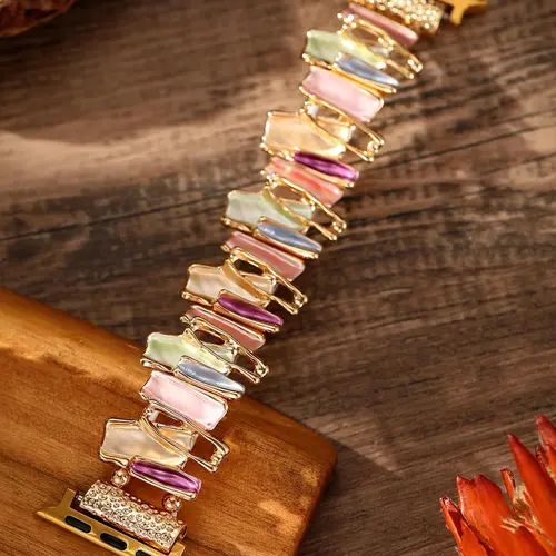 Boho Style Multicolor Watch Band, Rhinestone Decor Elastic Watch Straps for Women, Fashionable Watch Accessories for IWatch Series 9 8 7 6 5 4 3 2 1 SE, Smart Watch Accessories