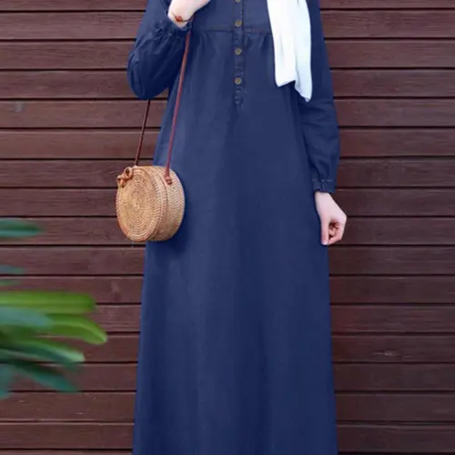 Women's Plain Button Front Long Sleeve Dress, Casual Round Neck Long Dress for Fall & Winter, Women's Clothing for Daily Wear, Modest Style Dress, Modest Islamic Clothing, Modest Dresses