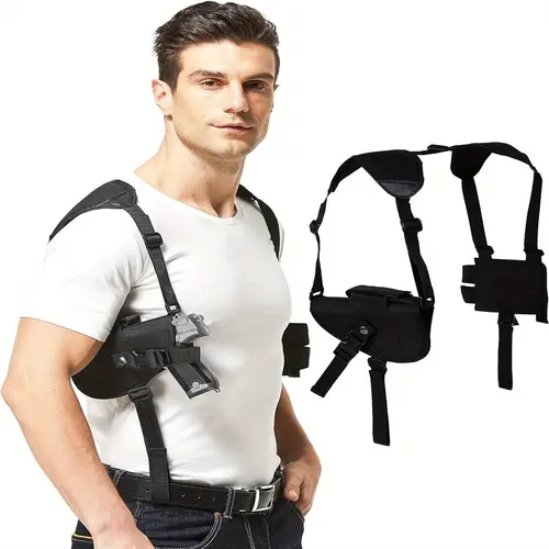 Dual Conceal Carry Shoulder Holster - Universal Unisex Holster, Fits Compact to Large Handguns, Fits Left and Right Hand Gun, with Snap Closure Cartridge Bag, Sports & Outdoor Gun Accessory