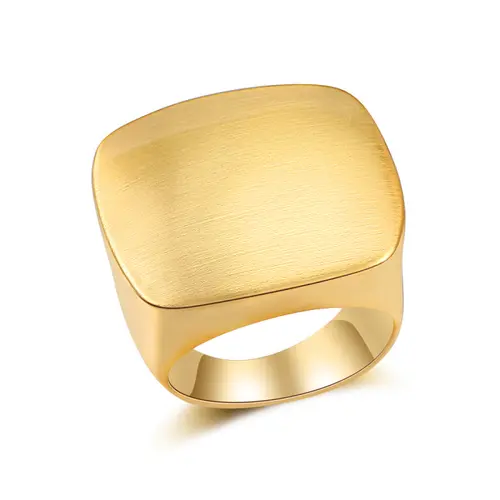 Aprilery Chunky Brushed Square Signet Ring – Bold & Versatile Cocktail Ring for Women & Men, Smooth Matte Finish, Solid Construction, Anti-Tarnish, Hypoallergenic, Elegant & Stylish, True to Size, Ideal for Large & Medium Hands - Greenish