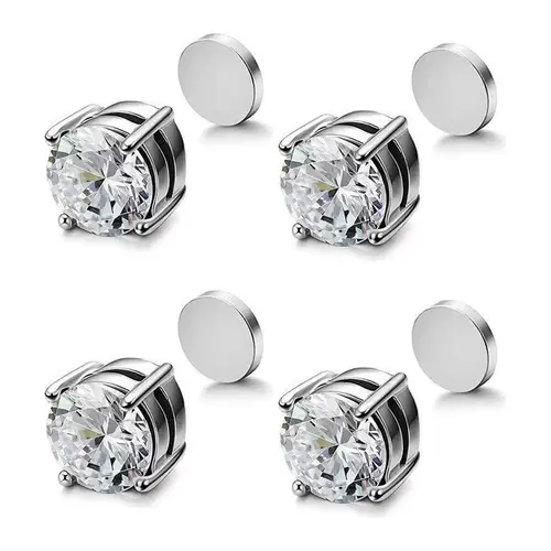 Stainless Steel Magnetic Stud Earrings for Men Women Non-piercing CZ 6-8mm, no piercing ears, anti-allergic
