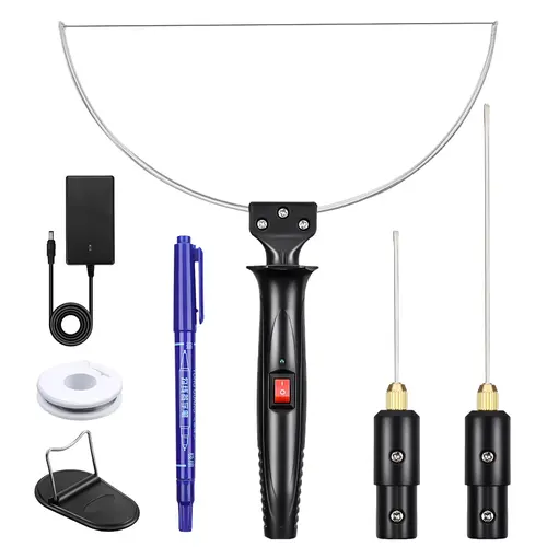 GOCHANGE 3-in-1 High-Quality Metal Electric Foam Cutter Hand Tool - 18cm Bow Blade, 12cm Fast-Heating Wand, 100-240V 18W Adaptor - Office Cutting Supplies for Artists, DIY Enthusiasts' EPS/Sponge/Styrofoam Block Cutting