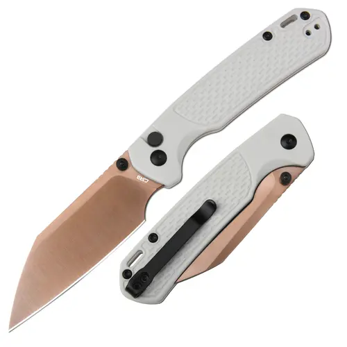 CJRB Pyrite-Light J1945-RGY Folding Pocket Knife - AR-RPM9 Steel Rose Gold Blade, Fiberglass Reinforced Nylon Light Grey Handle, Compact Durable, Tough Cuts, EDC Items, Outdoor Camping Knives, Mens Gifts, Folding Pocket Knives, Unique Gifts For Man
