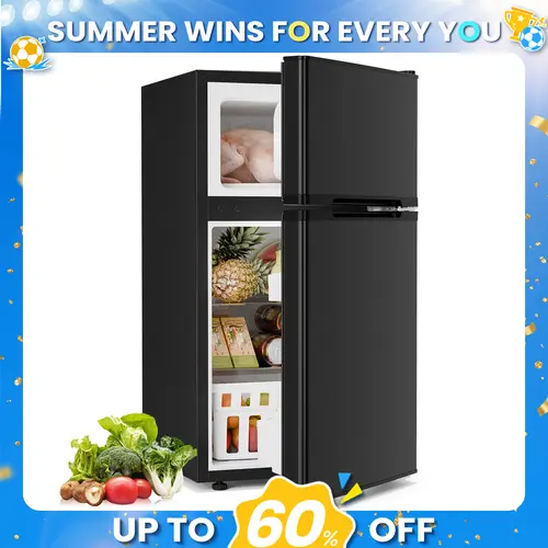 Antarctic Star 3.2 Cu.Ft. Mini Refrigerator with Freezer, Double Door Compact Fridge with Adjustable Removable Shelves, for Dorm/Apartment/Office/Basement summerwins
