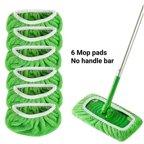 HD-BPR 6-Count Wet & Dry Microfiber Mop Refill Set, Durable Reusable Machine Washable Mop Replacement Set, Easy-Clean Household Cleaning Supplies for Home Kitchen, Slide