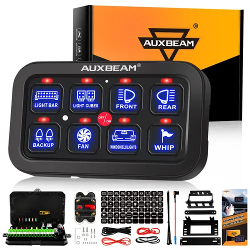 AUXBEAM BA80 Model 8-Gang Switch Panel Set - Blue Multifunctional Car LED Switch Control System with Automatic Dimmable Light, Car Ambient Lighting, Offroad Use & Safe Driving Support toolupgrade