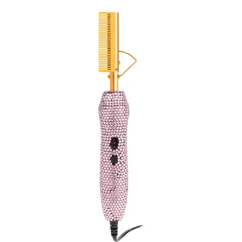 Diamond Electric Hot Comb Hair Straightener Hair Curler Curling Comb for Natural Hair Wigs Anti-Scald Case Adjustable Heat Multifunctional Styler, Hair Styling Tool, Heated Comb Straightener, Flat Iron Comb Curlers & Straighteners, Hair Color Comb Curlers