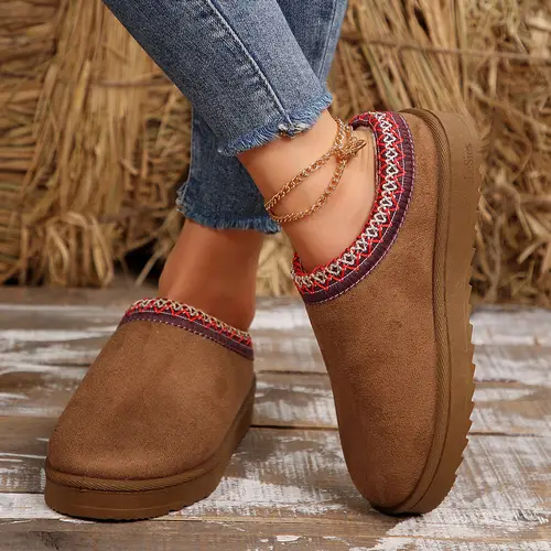Women's Slippers Platform Mini Boots For Women Suede Leather Indoor/Outdoor Anti-Slip Slipper Comfy Fleece Lined Sneakers Short Ankle  Snow Boot House Springfresh