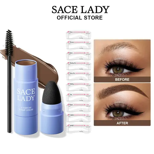SACE LADY Eyebrow Stamp Kit, Brow Stencil Easy to use & Natural Looking, Pigmented Long Lasting Eye Brow Cream with Brush and 10 Reusable Eye Stencils SummerFinds,back to school
