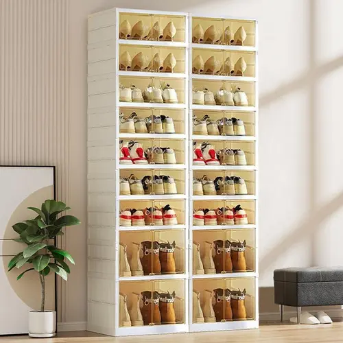 7+2-Tier Transparent Collapsible Expandable Shoe Organizer (Holds 18 Pairs), Collapsible Design, Adjustable, Rectangle, Above 25 kg Capacity, Closet Storage for Compact Spaces, Home Organizer Rack, Back to School