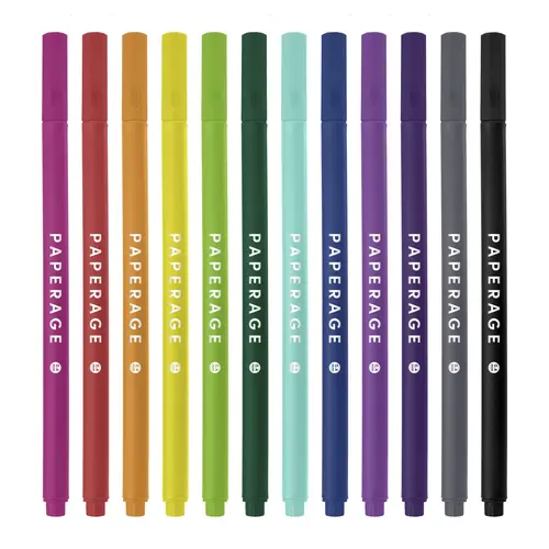 PAPERAGE Felt Tip Fine Liner Pen Set - Smooth Metal Nib, Precise Lines, Office Stationery for Writing, Bullet Journaling, Back to School & Learning Supplies