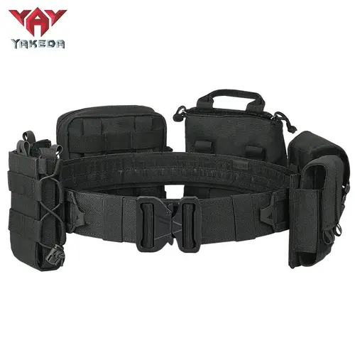 YAKEDA YD-2088 Tactical Belt Outdoor Patrol Multifunctional Eight-Piece Set with Removable Adjustable Side Pouches for Hooking Up Plain Design Versatile Practical Choices Flexible Convenience