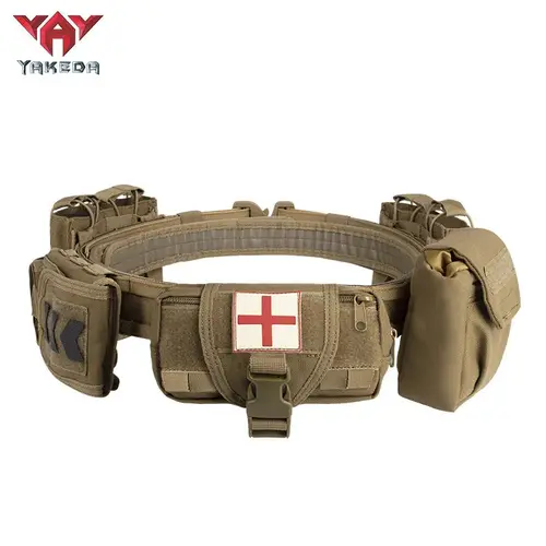 YAKEDA YD-2012 Unisex Army Style Tactical Belt, 5-Piece Durable Nylon Removable Adjustable Strap Set with Medical Pouch & Waterproof Belt Bag, Light for Travel & Outdoor Patrol, Tough Use Accessory
