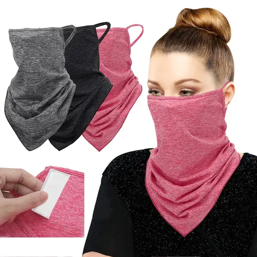 MoKo 3-Pack Outdoor Sports Mask with Ear Loops, Neck Gaiter Balaclava with Filter Pocket, Neck Fit Masks for Face for Men & Women, Protect in Style for Freeski & Outdoor Activities
