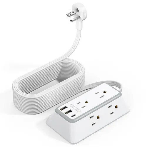 NTONPOWER Surge Protector Power Strip – 6 AC Outlets + 3 USB Ports (1 USB-C), Flat Plug, 1080J Protection, 5/10/15/25FT Extension Cord, 3-Side Outlet, Wall-Mount, Black/White, Home Office & Living Room