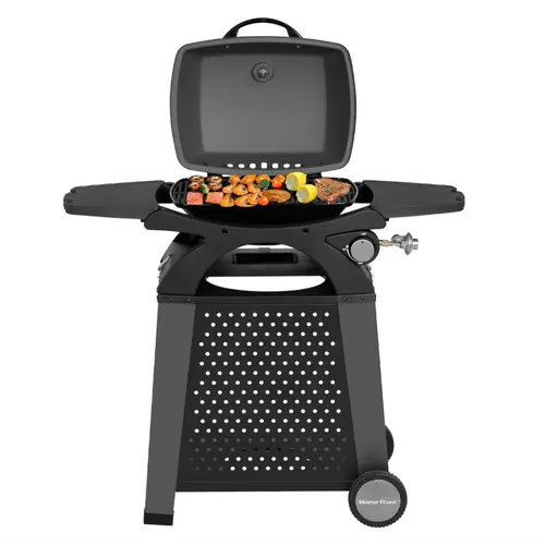 MASTER COOK Sturdy Stainless Steel & Cast Iron Portable Propane Gas Grill with Detachable Cart for Patio, Camping, Cooking BBQ Camping Use