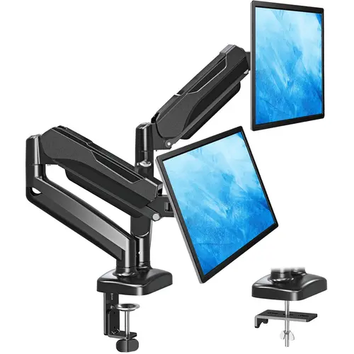 MOUNTUP Ergonomic Dual Monitor Mount with Gas Spring, 17"-32" Screen Holder (4.4-17.6 lbs Capacity), Full Motion Office Furniture Stand, Space Saver to Keep Desk Organized