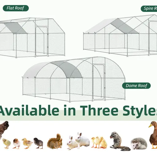 【1/2/3 packages arrived at different times】YODOLLA Spire Chicken Coop Run, Effectively Prevents Predators, Large Walk-in Metal Chicken Cage with Chain Link Fence, Suitable for 10 More Chickens