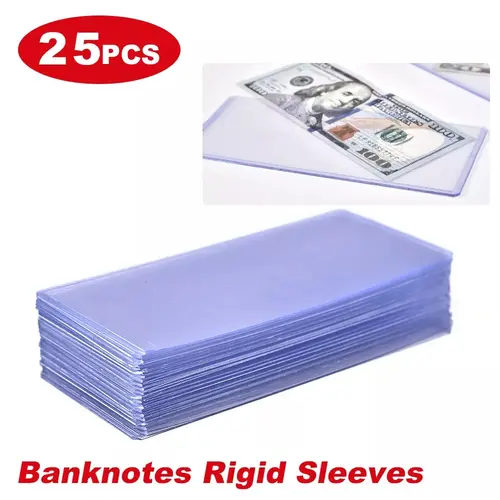 25pcs High-Quality Rigid PVC Banknote Topload Sleeves - H/P G-PLUS Upgraded Version (6 7/16x2 7/8x3/32in), Protects US Currency, Car Interior Stowing & Tidying Accessory