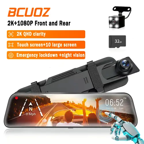 Bcuoz 2kFront & 1080P Rear Dual Dash Cam,10 Inch Full Touch HD Car Dual Lens DVR Rearview Video Dash Cam Camera,32GB memory card . Automotive Driving Recorder Convenient Cop Dashcam#Summervibes