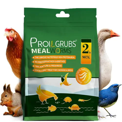 PROILGRUBS 2 lbs Dried Mealworms High Protein Feed for Chickens, Ducks, Fish & Turtles - Organic, No Preservatives & Additives Dry Food Poultry Supplement Natural food #sohochic