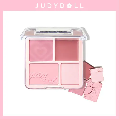JUDYDOLL 2-In-1 Powder & Cream Blush Highlight Palette - Compact, Natural Light Pink, Brightening, Smooth, Soft, Long-Lasting, Blendable, Glowing Finish, Cosmetics Products, Makeup Products for Girls, Lightweight Cute Cosmetic,back to school