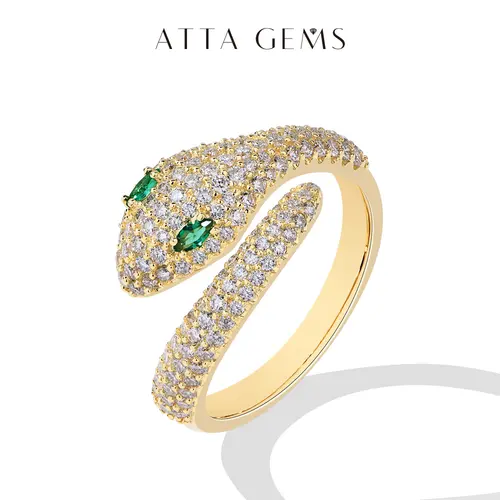 Sliver Artificial Moissanite Snake-Shape Ring with Green Stone - Exquisite Trendy Sparkling Unisex Adults' Jewelry, Ideal for Birthday & Party Gifting, Fine Ring R218, summerwins tiktokshopbacktoschool, Exquisite Trendy Ring