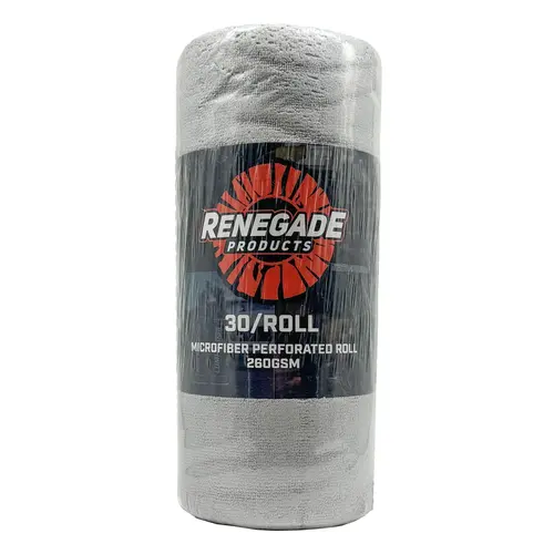 Renegade Products Roll of (30) Premium Microfiber Towels – 12"x12" 260GSM Shop Towels for Cleaning, Coating & Detailing