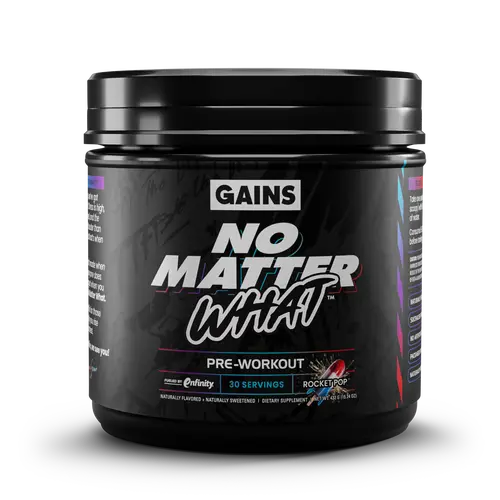 GAINS No Matter What Pre-Workout | Clean, Long-Lasting Energy Without the Jitters or Crash | Laser Focus, Bigger Pumps & Next-Level Performance | Train Harder, Stay Locked In & Push Further | NO MATTER WHAT