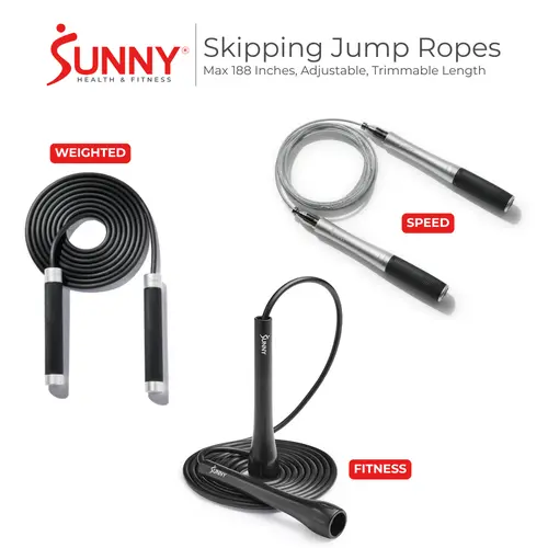 SUNNY 118" Popular Adjustable Jump Rope Speed Weighted Fitness Training Tangle Free Skipping Rope Trim to Fit Customizable Durable Handles for Cardio HIIT Home Gym Fitness Workout Exercise Endurance Agility Conditioning for Women and Men