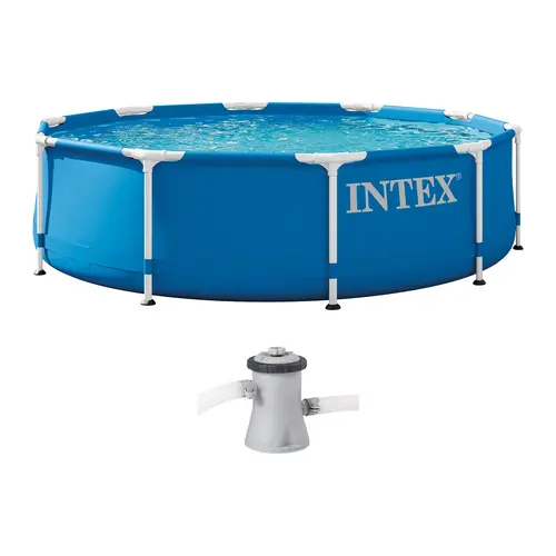 Intex 28201EH 10' x 30" Metal Frame Round Above Ground Swimming Pool with Pump