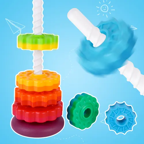 Rainbow Dual-Color Round Discs Construction Hanoi Tower, Premium Plastic Early Education Toddler Toys for 1-4 Years, Classic Spinning Top Kids' Toy, Kids Toys