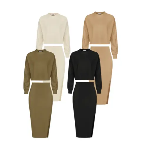 Grace Karin Women's Lightweight Knitted 2-Piece Set, Turtleneck Longsleeves Pullover Top & Fitted Midi Bodycon Skirt, Matching Outfits for Casual Everyday Wear