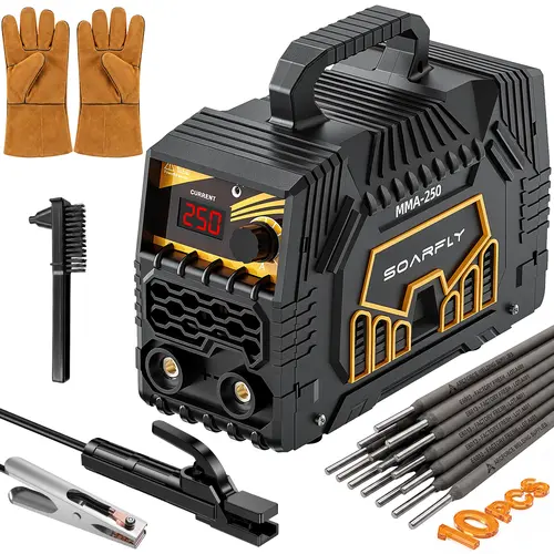 SOARFLY 250A Portable Welder Machine, 110V/220V Dual Voltage Mini ARC Welder with IGBT Inverter, Large LED Display, Hot Start, Arc Force and Anti-Stick for Home DIYrushes, Rods And Gloves