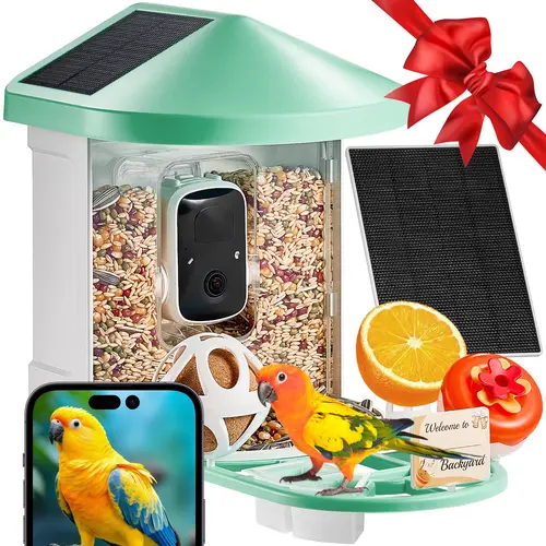 【toolupgrade】VEVOR Smart Bird Feeder Camera with 3 Solar Panels Solar Powered Wireless Camera Bird Feeder with Live VideoAI IdentifyAuto Detect & Instant Notifyand 2K Full HDIdeal Gift for Bird Lover