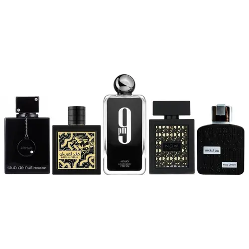 Armaf Men's Fragrance Gift Bundle - Long Lasting Perfume Cologne, Glamorous & Fruit-Flavored Scents, RAMZ LATTAFA SILVER, Afnan 9PM, RAVE NOW BLACK, CLUB DE NUIT INTENSE, QAED AL FURSAN - Father's Day Gift (Fragrance That Starts With A Incl.)