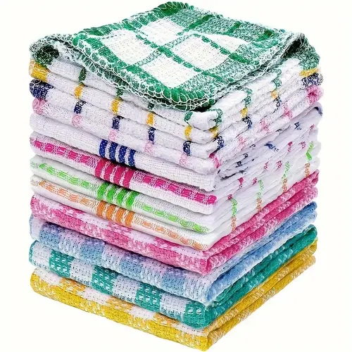 12-Pack Colored Water Absorbent Waffle Knit Cleaning Cloths - Washable Easy Clean, Durable Cleaning Supplies for Spill Wipe Absorb, Kitchen Sink Wiping, Desk Use