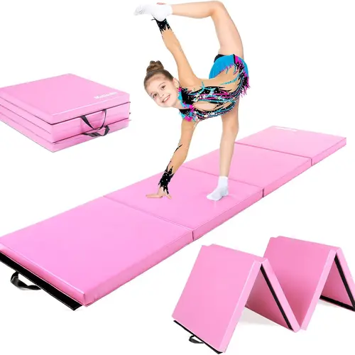 Matladin 8x2 ft Thick Folding Gymnastics Mat, 2-Inch Enhanced Thickness PU Leather Tumbling Mat with Zippered Clean Cover & Hook-and-Loop Fasteners for Safer Exercise, Zip To Wash Fast