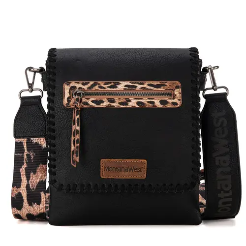 Montana West Western Crossbody Purse with Leopard Print Guitar Strap